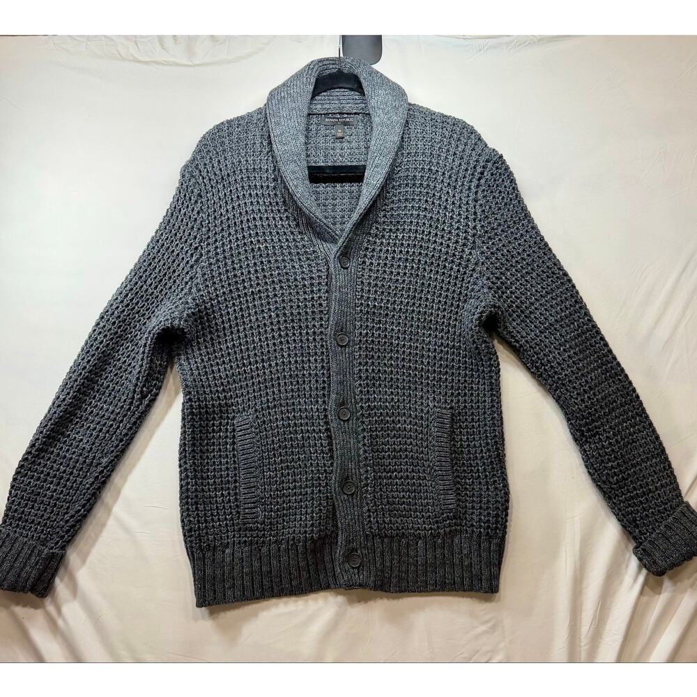 Banana Republic Charcoal Shawl Collar Cardigan Ribbed Stretch Heavyweight - Med